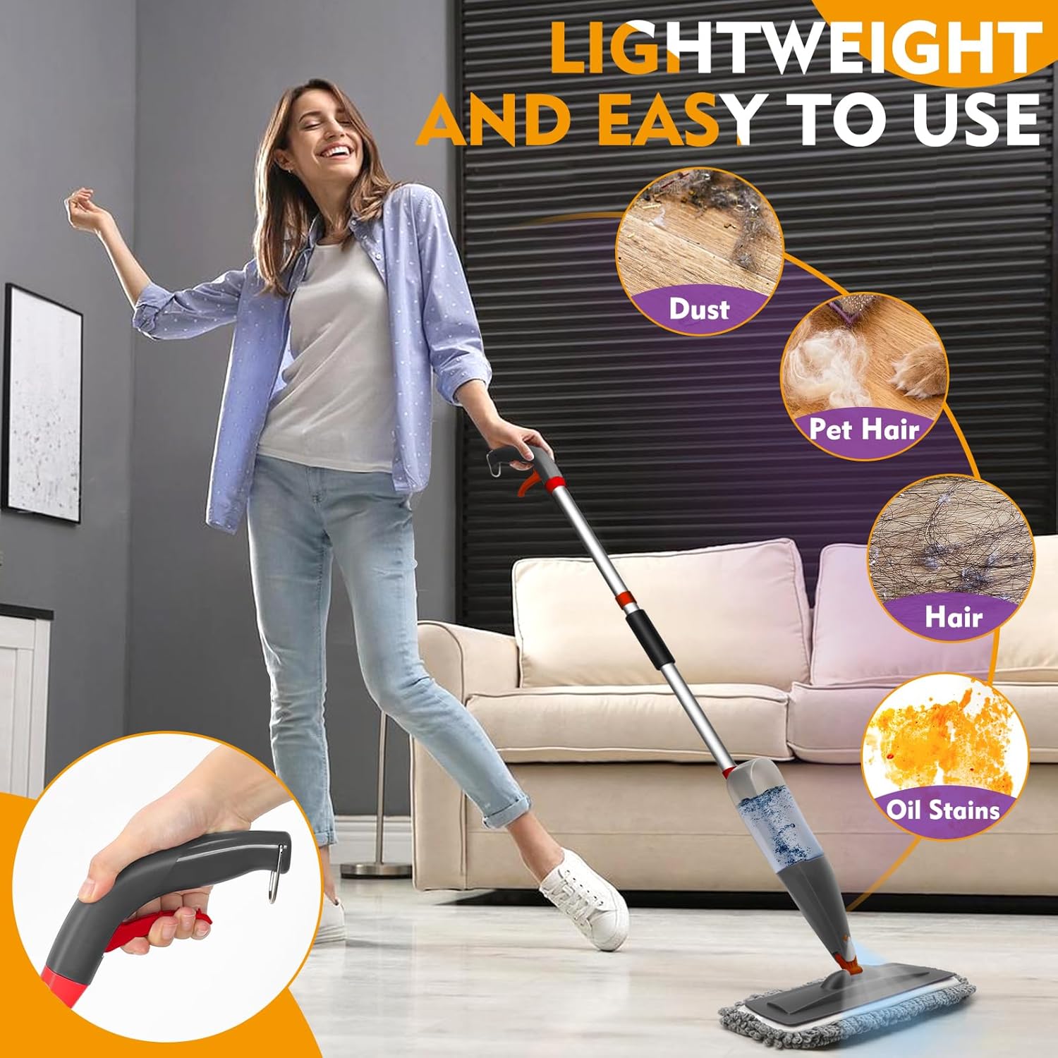 Skiennix Spray Mop - Microfiber Floor Cleaner with Washable Pads & 800ml Refillable Bottle | Ideal for Hardwood, Laminate & Vinyl