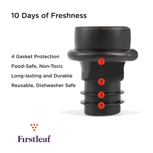 Firstleaf Wine Saver Pump with Vacuum Wine Stoppers - Preserve Your Wine Longer/Reusable/Fits All Standard Wine Bottles/Airtight Seal and No Spills/1 Pump 4 Stoppers/Wine Accessories and Gifts