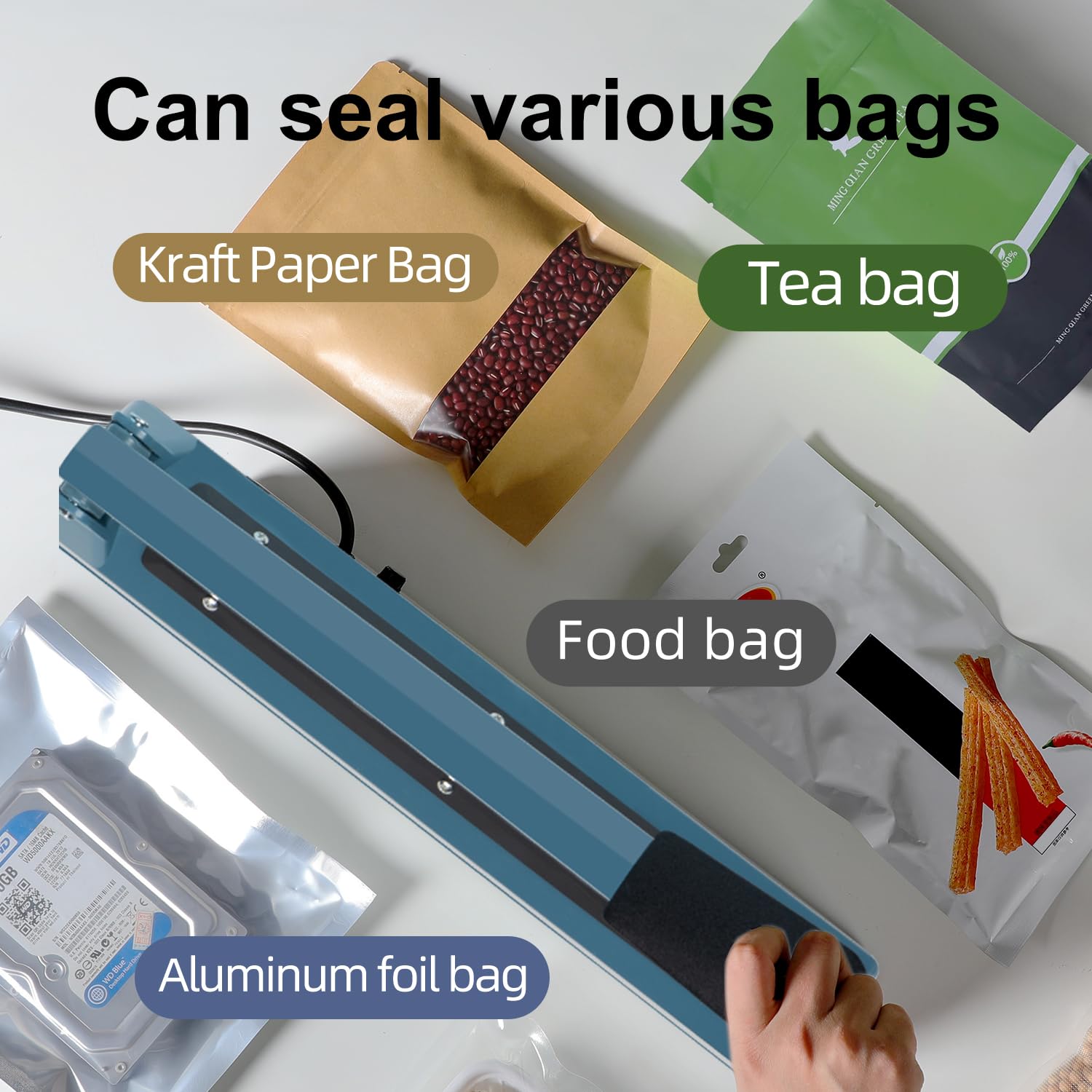 Metal body,Impulse Sealer 16 inch, Manual Heat Sealer Machine for Plastic Bags, Shrink Wrap Bag Sealers Heavy Duty Sealing Machine With Repair Kit (Blue)