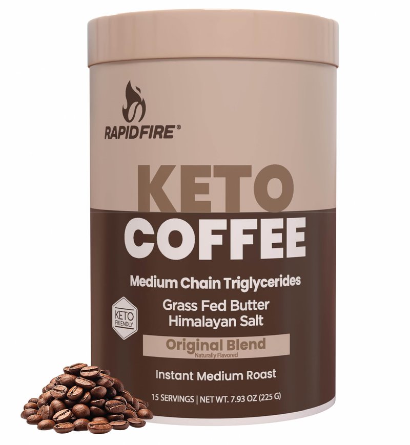 Rapid Fire Instant Coffee with MCT Oil & Grass-Fed Butter – Energy, Focus & Metabolism Support – Low Sugar Functional Coffee Mix – Keto & Low-Carb Friendly – Original Medium Roast, 15 Servings