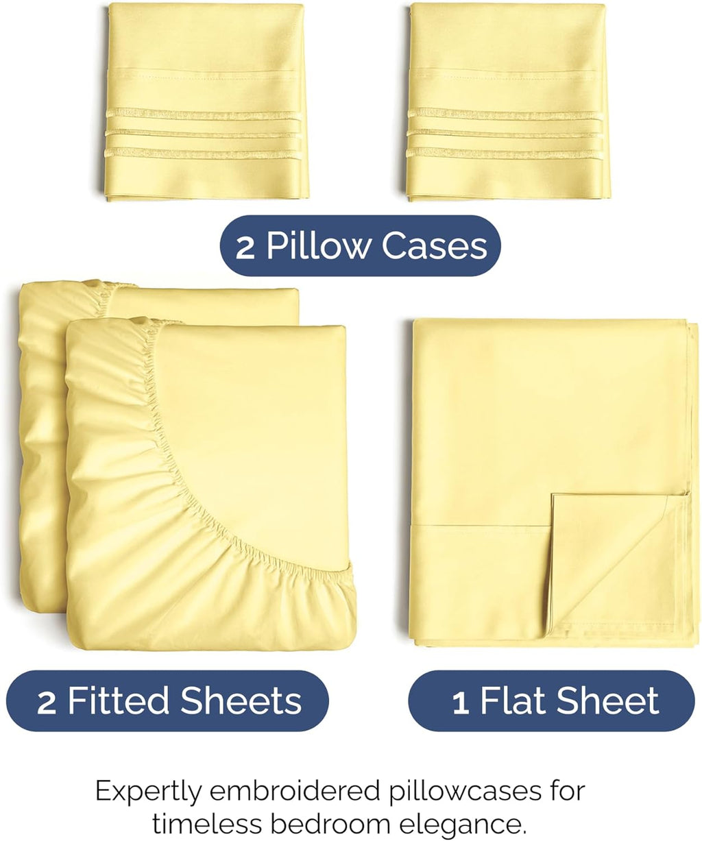 Split King Size 5-Piece Sheet Set - Comfy Cooling Bed Sheets for Luxury Bedding - Deep Pockets, Soft & Wrinkle-Free - Oeko-Tex Certified - Yellow