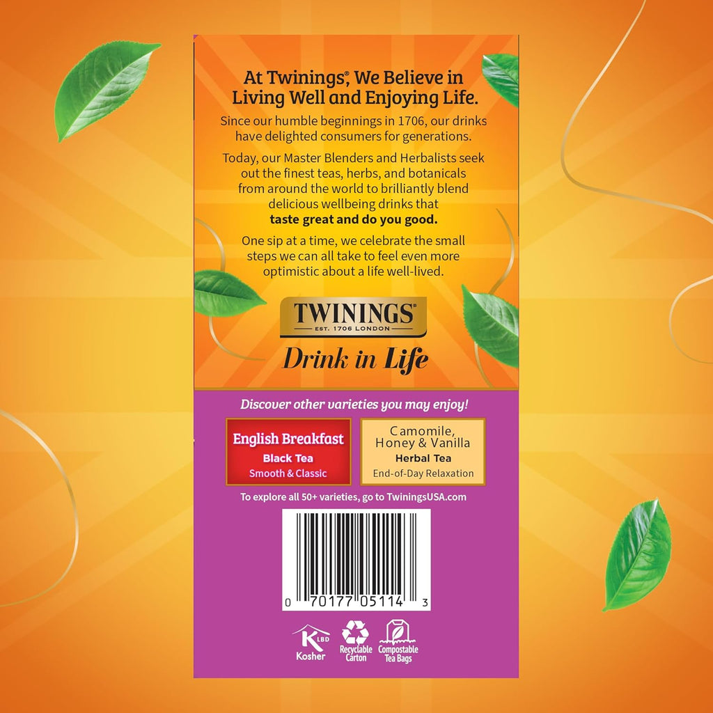 Twinings Darjeeling Black Tea - Delicate Light Taste, Caffeinated, 50 Individually Wrapped Bags (Pack of 6)