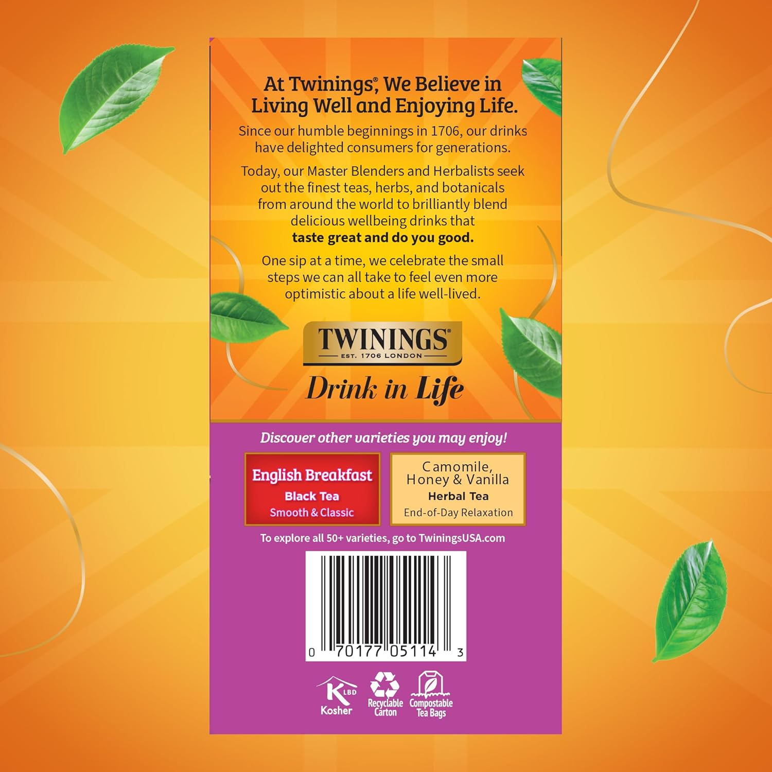 Twinings Darjeeling Black Tea - Delicate Light Taste, Caffeinated, 50 Individually Wrapped Bags (Pack of 6)
