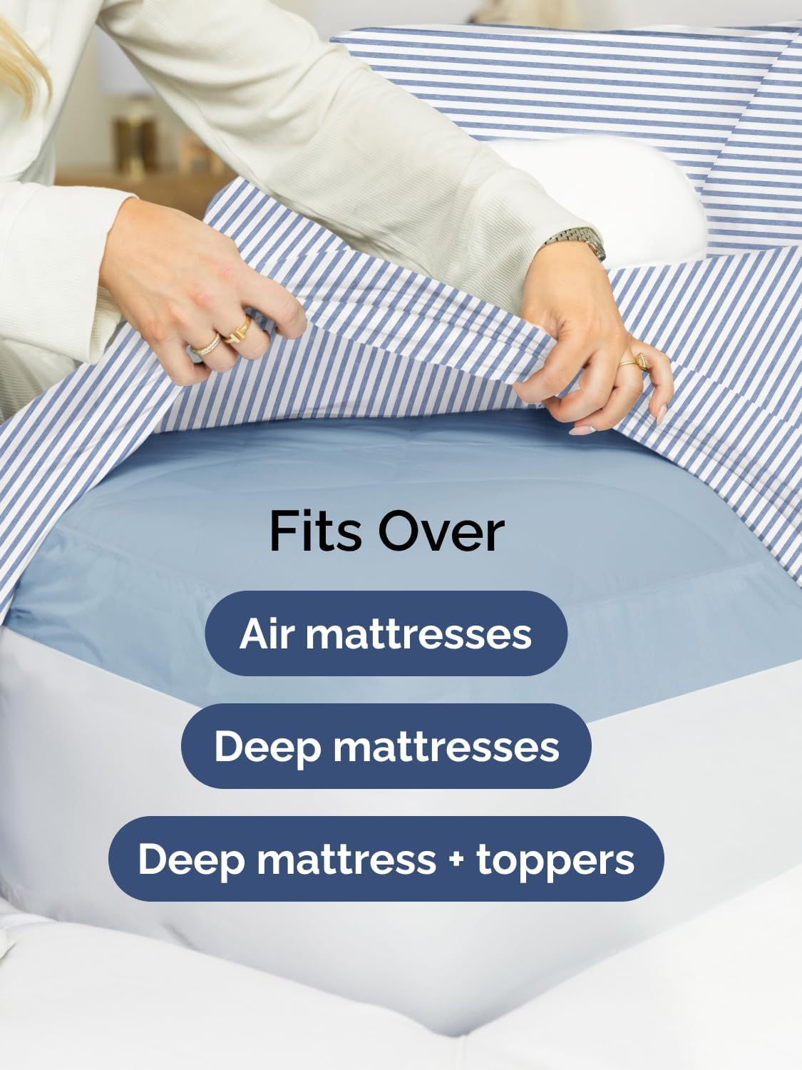 Skiennix Extra Deep Queen Sheet Set | 6-Piece Cooling Bedding - Soft, Wrinkle-Free Blue Stripes