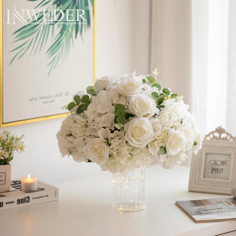 Inweder White Flowers Balls for Centerpieces: 2 PCS 15.7" Diam Flower Centerpieces for Tables in Wedding Reception Decorations Arrangement for Party Celebration Planners