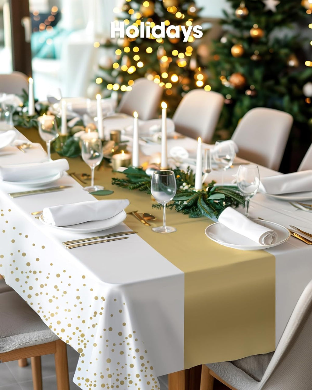 Pureegg Disposable Plastic Tablecloths - 8 Pack, 54 x 108 Inch, Leakproof & Sturdy for Graduation Parties | White Gold