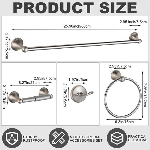 Gisafai 16 Pcs Bathroom Hardware Accessories Set Adjustable Expandable Bath Towel Bar Kit Stainless Steel Bathroom Hardware Set Towel Racks Ring Towel Hooks Holder for Wall Mounted (Silver)