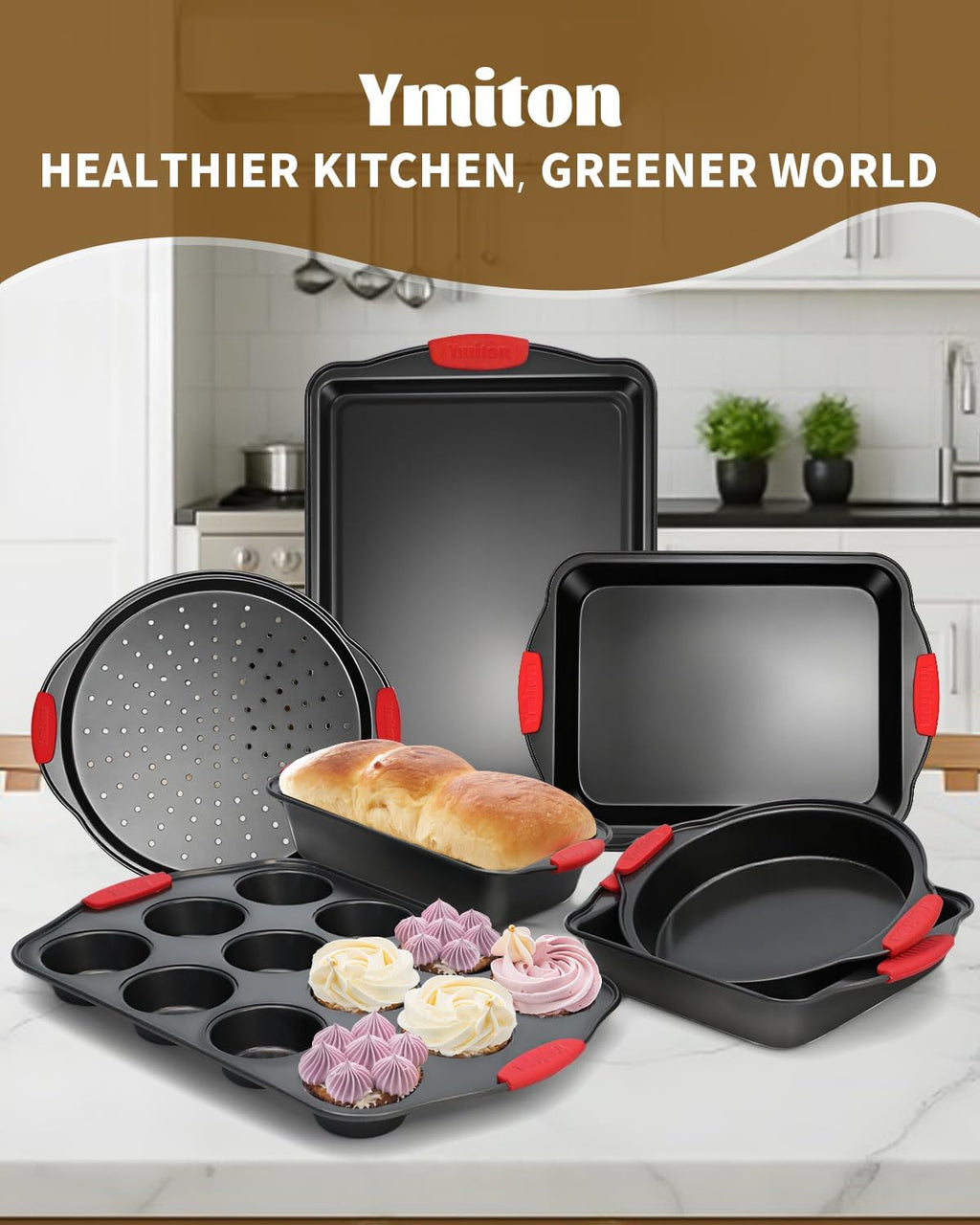 Skiennix 34-Piece Nonstick Baking Pans Set - Silicone Handles, Versatile Bakeware for Every Occasion