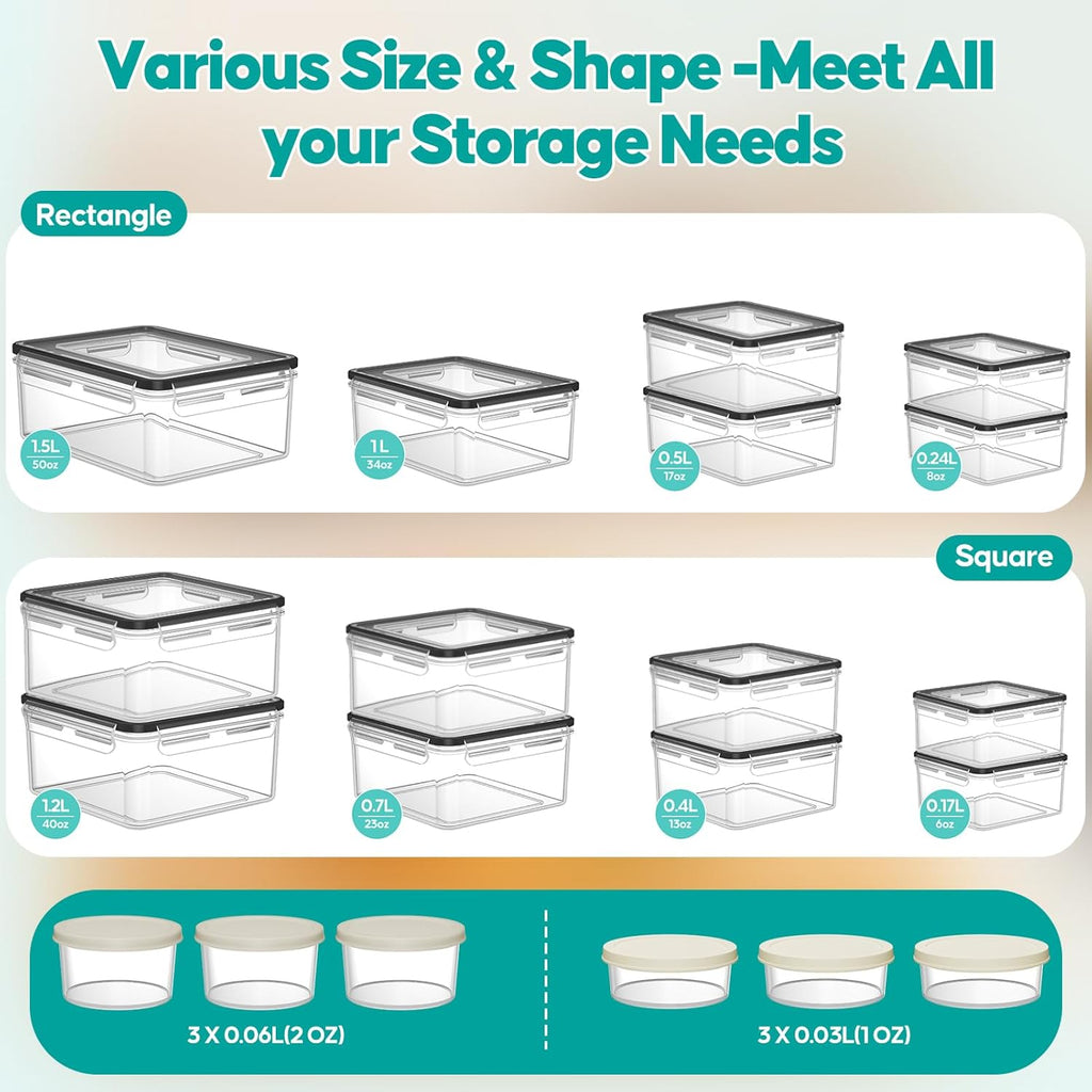 TOPCHASE Food Storage Containers - 40 PCS Airtight Plastic Set with Lids, BPA-Free, Leakproof, Includes Labels & Pen