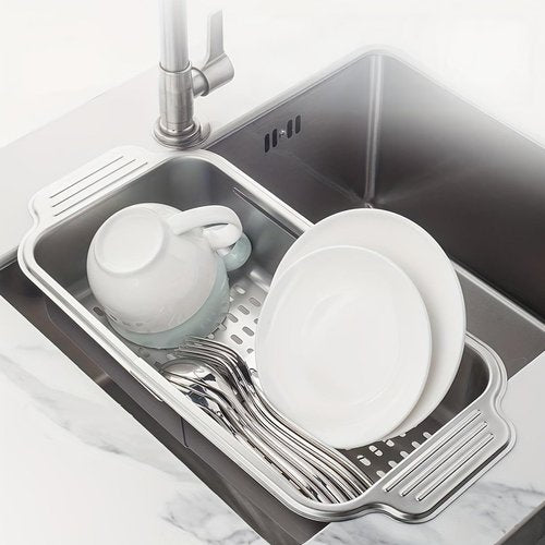 Collapsible Colander Strainer Basket, IEMIEBSHA Stainless Steel Extendable Kitchen Sink Accessories, Retractable Drain Basket for Fruit and Vegetable Wash, Drain Pasta and Dry Dishes