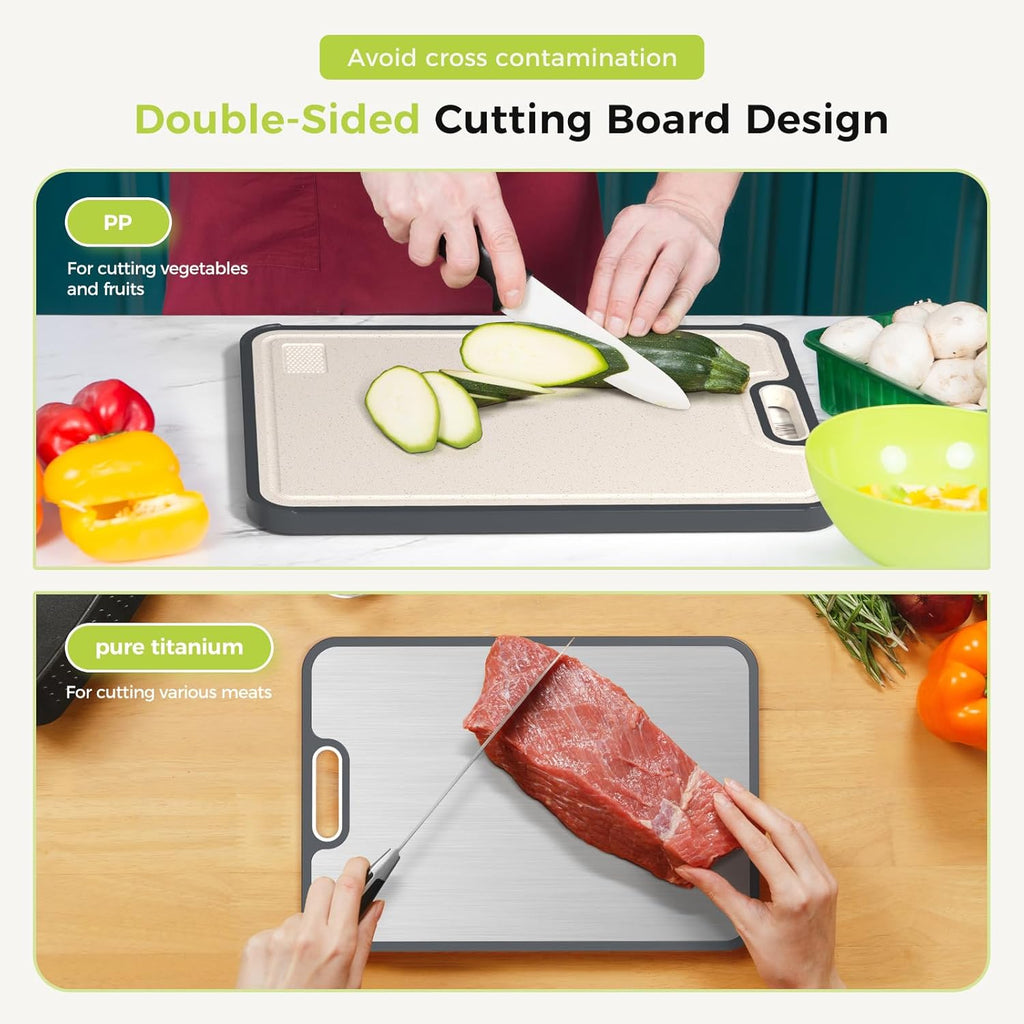 Titanium Cutting Board by Titan - Double-Sided Food Grade Design | Easy to Clean, 15.5” x 10.5” & 12” x 8.5”