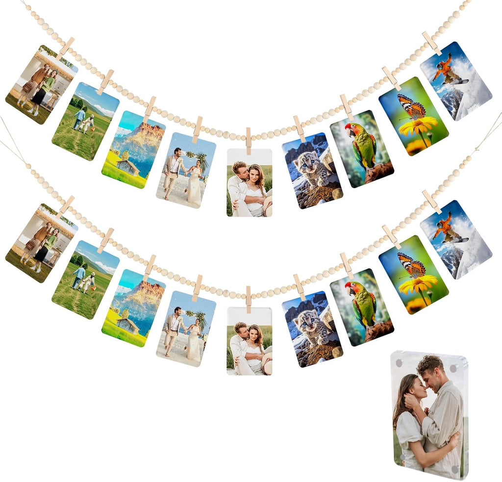 Skiennix Hanging Photo Display - Boho Wooden Bead Garland Wall Decor with 9 Clips | Ideal for Bedroom, Living Room, Dorm & Office