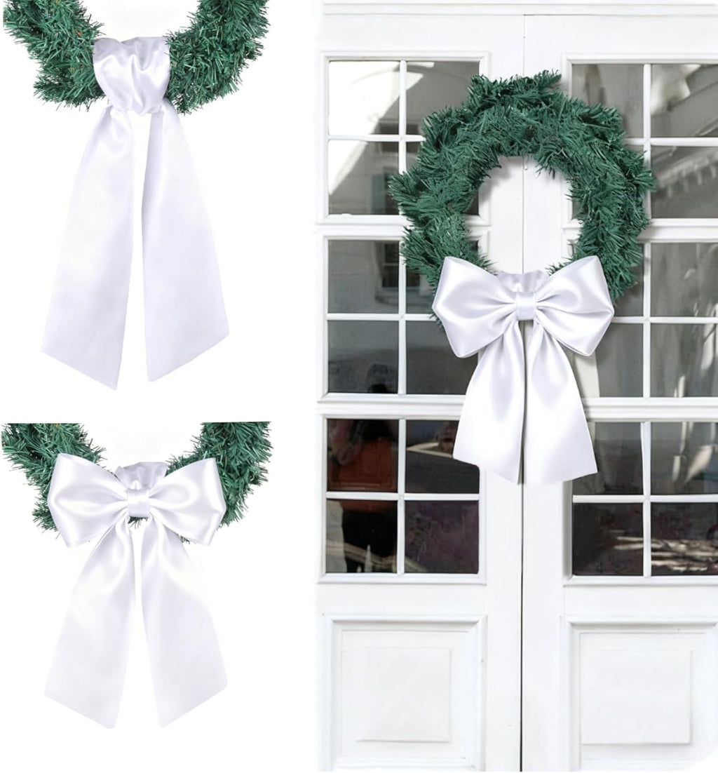 Skiennix Wreath Sash - Elegant White Garland Ribbon for Indoor/Outdoor Decor | 2-Piece Set