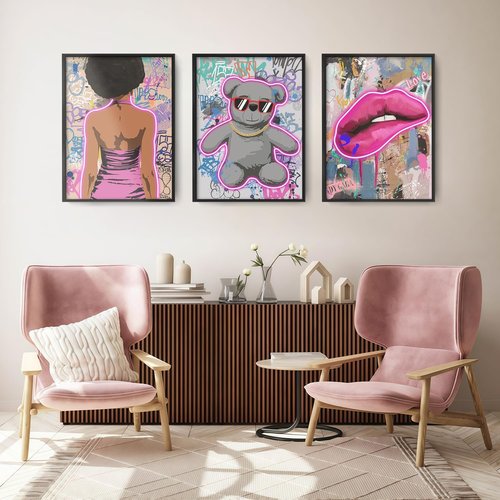Modern Abstract Wall Art by [Brand Name] - Set of 3 Metal Framed Canvas Prints | 16x24 Inch Contemporary Decor for Living Room, Bedroom, Office