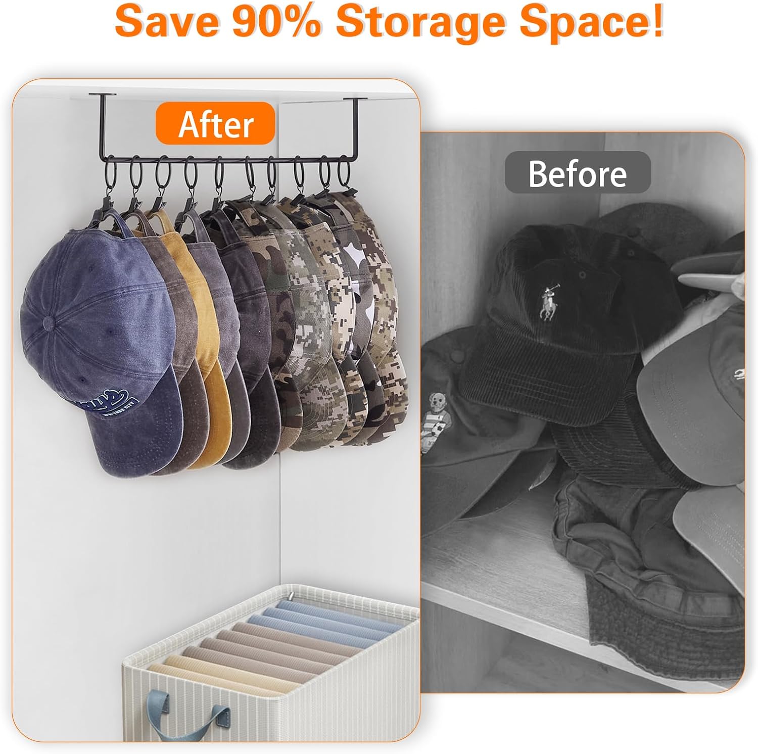 Viklluyr Hat Rack - Modern Wall-Mounted Metal Organizer with 20 Hooks | Set of 2 for Caps Storage