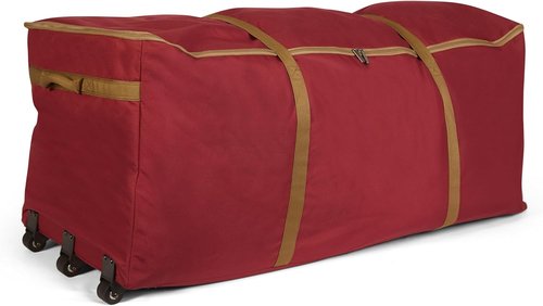 Covermates Keepsakes Christmas Tree Storage Bag - Heavy-Duty Rolling Design with Wheels & Reinforced Handles - Durable Red Holiday Solution