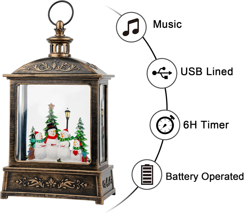 Skiennix 12.5'' Christmas Snow Globe Lantern - Lighted Snowman Choir with Musical Features | Battery Operated & USB Powered Home Decoration