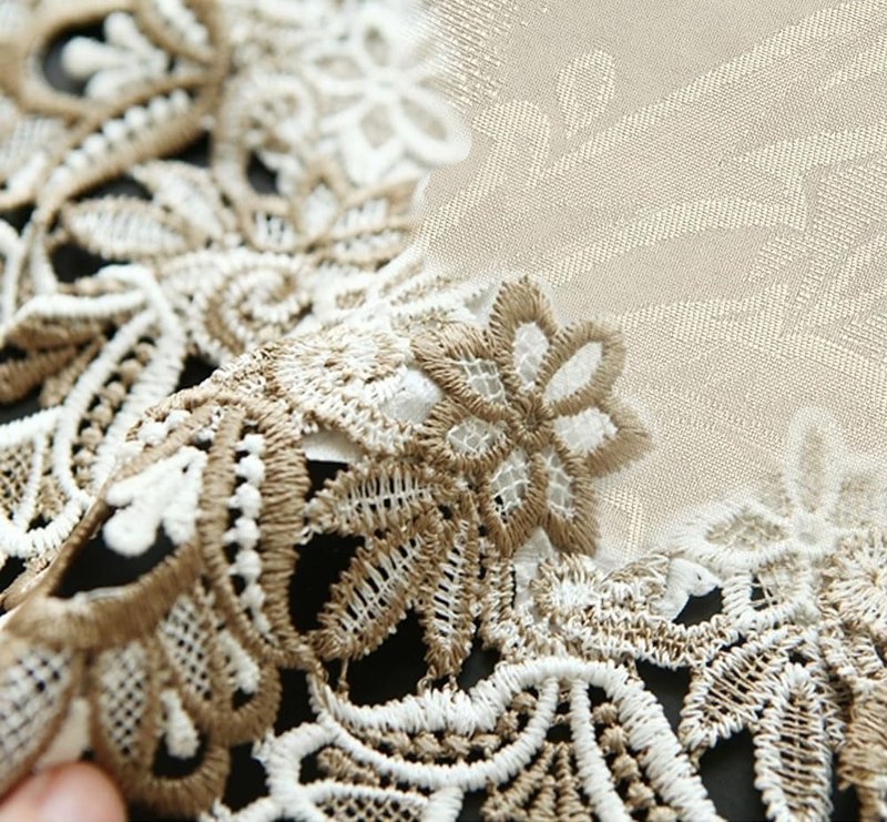 AMZALI Embroidered Placemats,Stain Resistant Lace Lunchmats Place Mats, Home Kitchen Dining Table Mats Doilies, Round Lace Placemats Table Centerpiece, Topper Pack of 4, Round 16 Inch