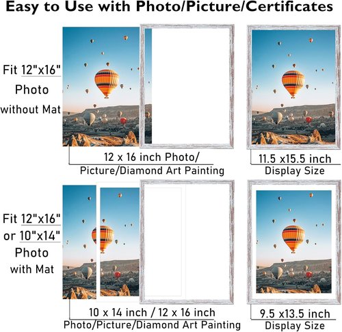 JCJMY Rustic White Picture Frame Set of 2 - 12x16 with 10x14 Mat for Diamond Art & Photos