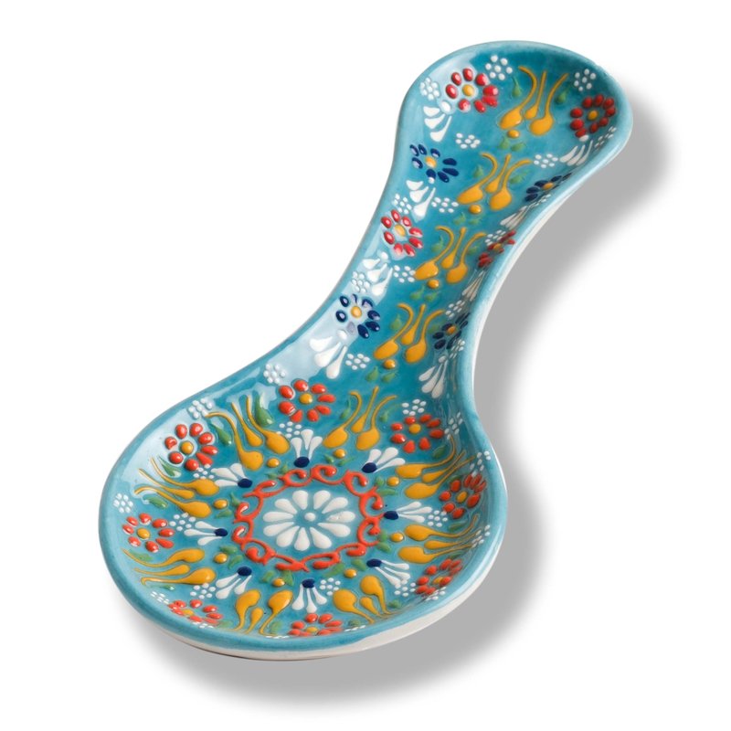 Handmade Spoon Rest, Ceramic Spoon Rest for Stove Top, 10" Spoon Rest for Kitchen Counter, Dishwasher Safe Spoon Holder for Stove, Housewarming Gifts Utensil Rest, Colorful Spoon Rests (Turquoise)