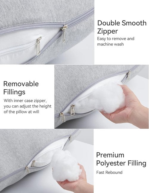 Momcozy U Shaped Pregnancy Pillow - 57 Inch Full Body Maternity Support with Removable Cotton Cover | Hatha Grey