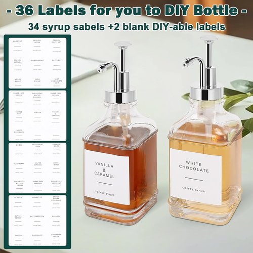 Coffee Syrup Dispenser Set by [Brand Name] - Clear Glass Bottles with Pump for Coffee Bar | 500ml, Chrome Finish