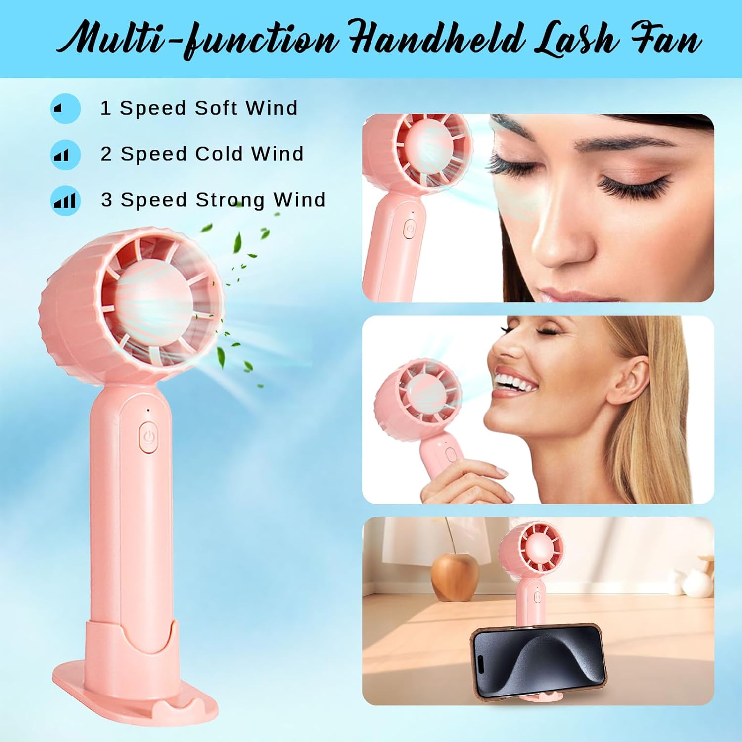 Skiennix Eyelash Extension Cleanser - Gentle Lash Mousse & Shampoo with USB Mini Portable Fan | Rechargeable Handheld Air Conditioner