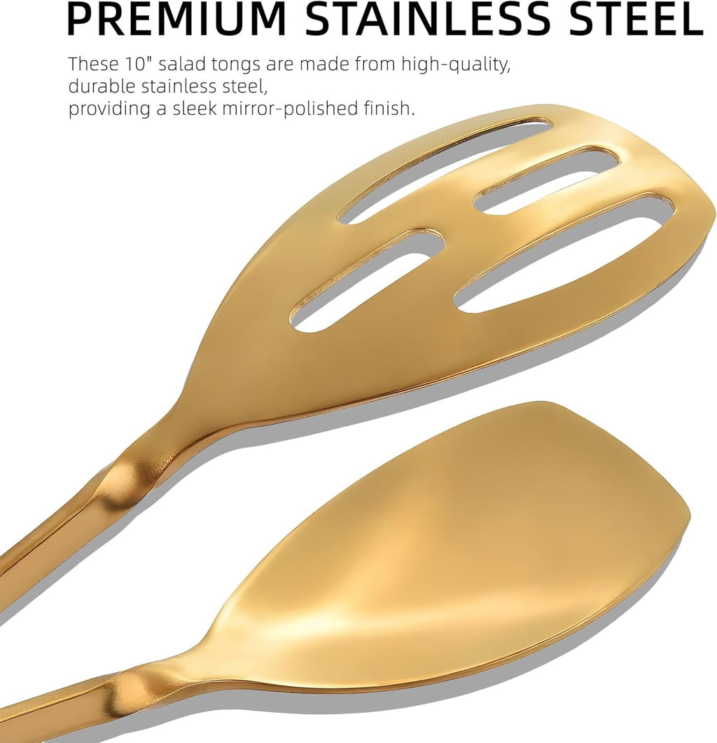 Salad Tongs - Premium Stainless Steel Scissor-Style Servers | Non-Toxic, Heat-Resistant, Dishwasher Safe (Gold) - 2 Pack