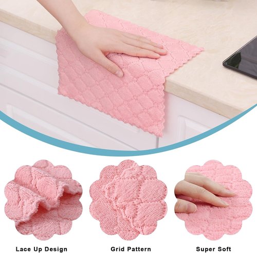 Homaxy Kitchen Dish Cloths - Super Soft & Absorbent Coral Velvet | 12 Pack (10 x 10 Inches, Pink)