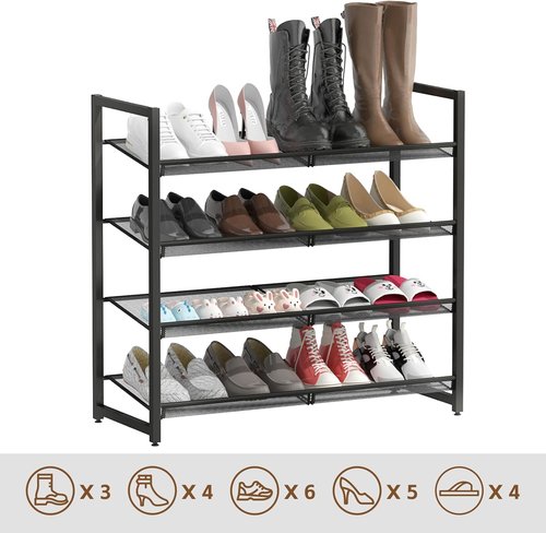 Metal Shoe Rack - 4-Tier Adjustable Organizer for Closet & Entryway | Holds Up to 20 Pairs - Black