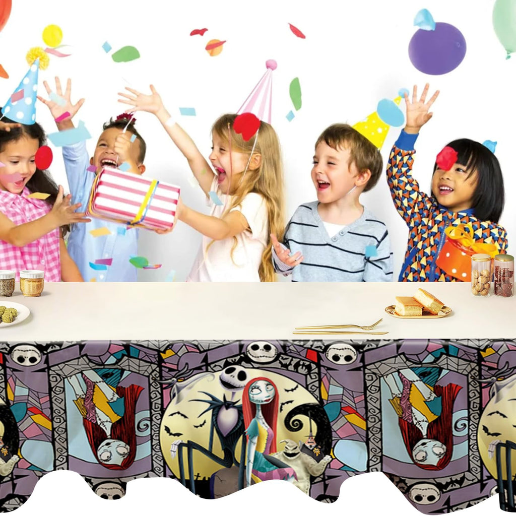 Omto 2Pcs Nightmare Before Christmas Tablecloth Disposable Tablecover Birthday Party Supplies and Decorations for Kid Boy Baby Shower Rectangle Tables 70"X42",2 Pack