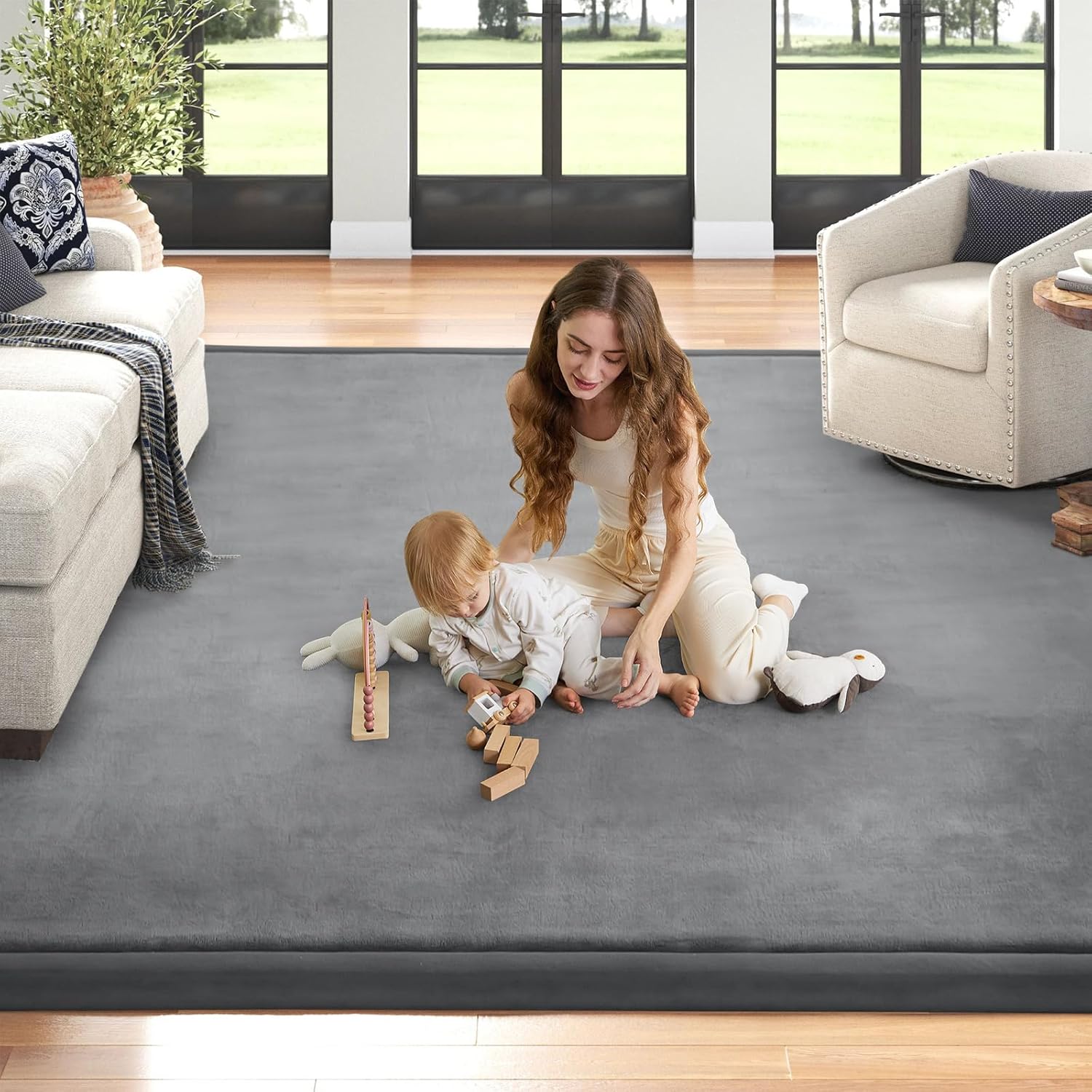 Skiennix Baby Play Mat - Soft Memory Foam Crawling Rug | 50"x50" | Grey for Infants & Toddlers