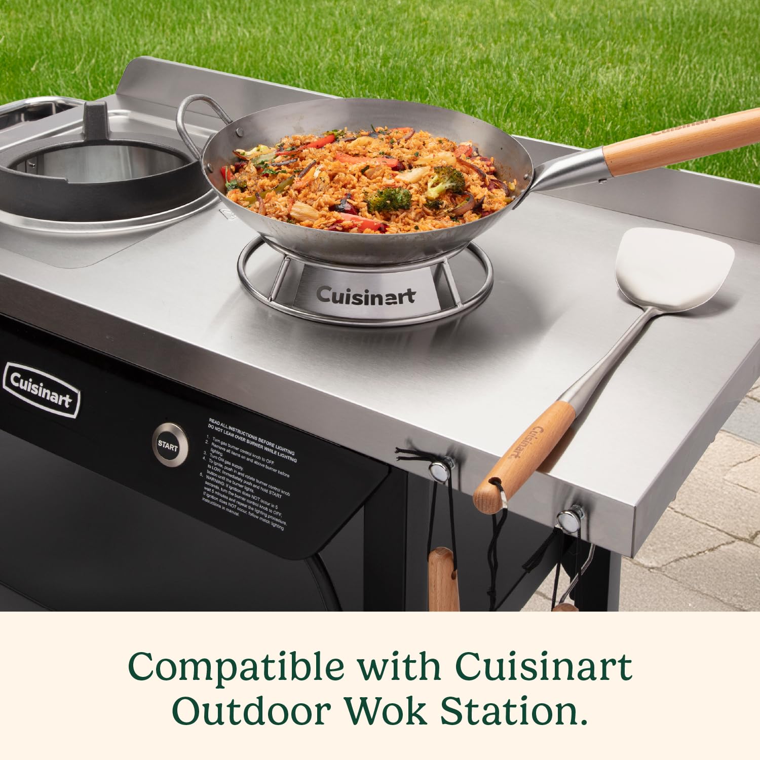 Cuisinart 12” Carbon Steel Hammered Wok, Traditional Round Bottom, Stir Fry Pan with Wooden & Helper Handle for Authentic Asian Cuisine, Wok Hei Cooking Perfect for Stir-Fry, Sauté & Deep Fry