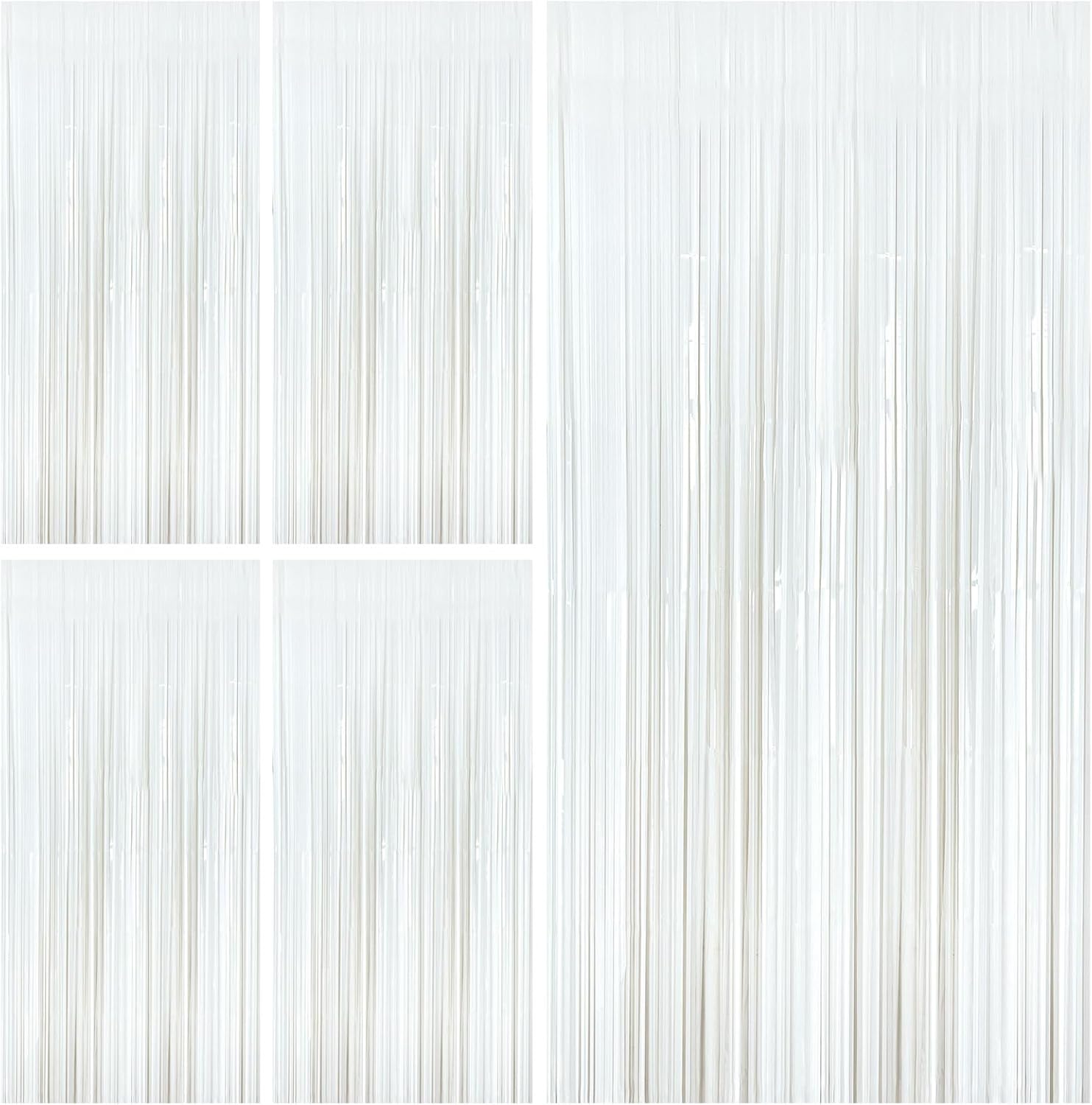 Skiennix White Foil Fringe Backdrop Curtains - Tinsel Streamers for Birthday & Graduation Decor