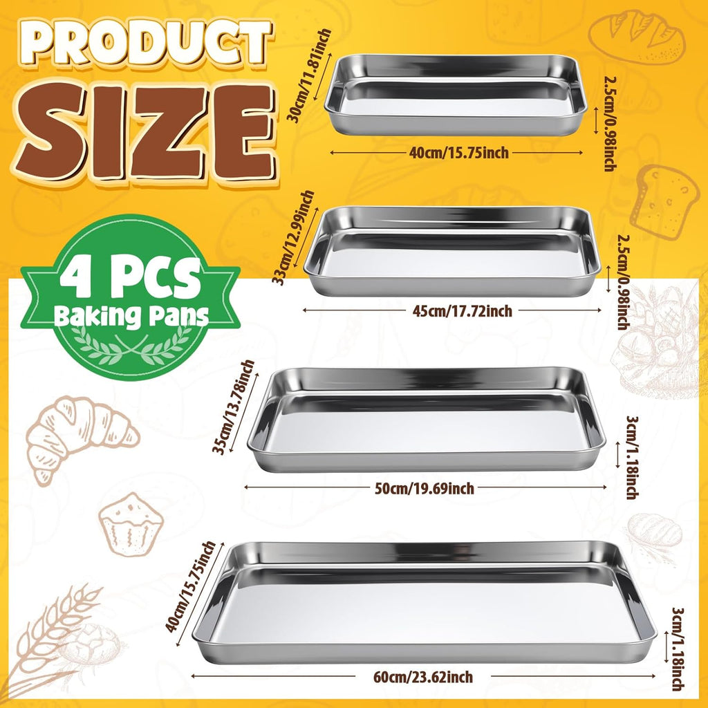 Skiennix Stainless Steel Baking Pans Set - Heavy Duty Non-Stick Cookie Sheets | 16/18/20/24 Inch