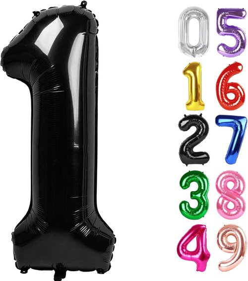 Black Number 1 Balloon - 40 Inch Shiny Black First Birthday Decoration for Boys & Girls