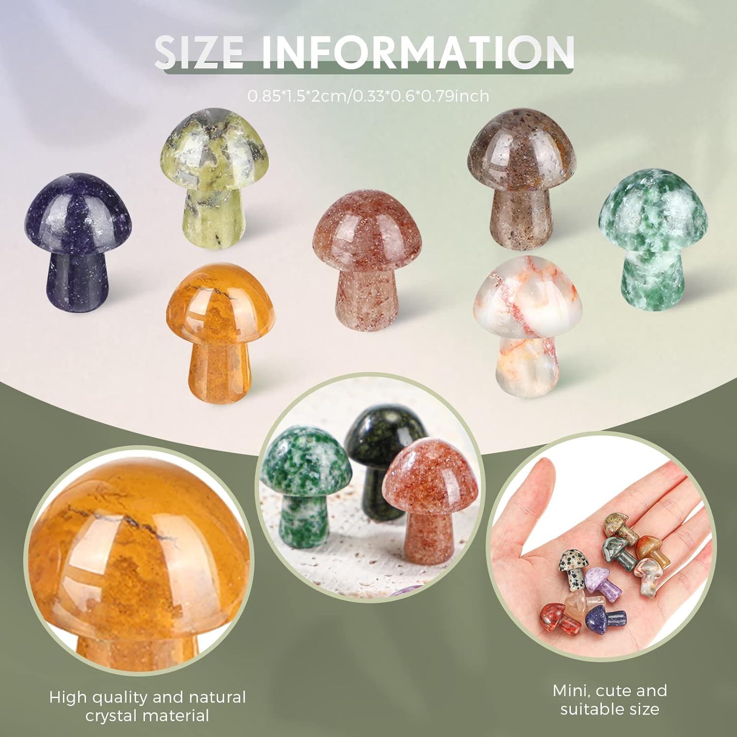 Skiennix Mini Crystal Mushroom Gemstone Sculptures - Polished Witchcraft Decor | 48 Pcs Retro Style