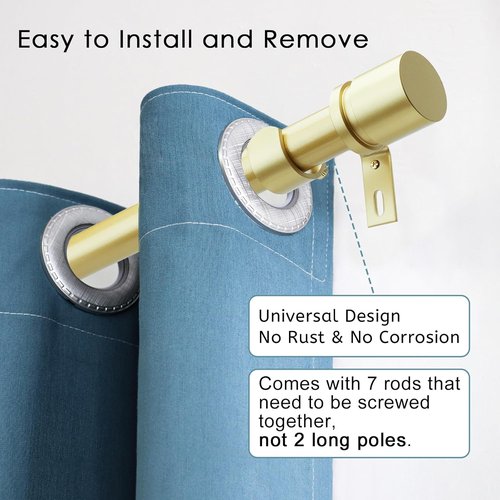 Byondeth Curtain Rods - Adjustable 16 to 120 Inches | 1 Inch Diameter with Warm Gold Aluminium Finials