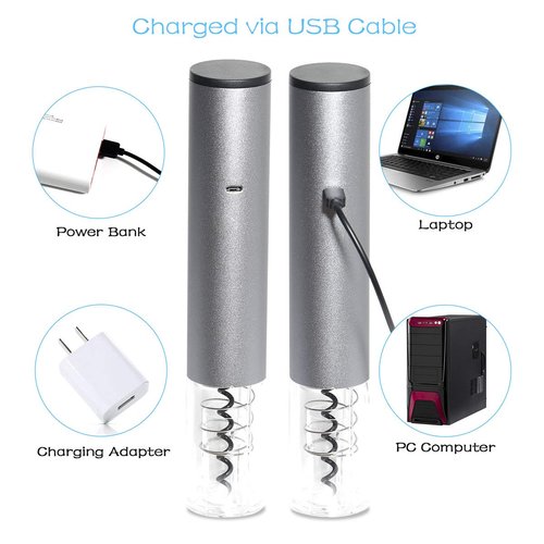 Electric Wine Bottle Opener Automatic Wine Opener Rechargeable Electric Corkscrew with Wine Aerator,Foil Cutter,Wine Stopper,USB-C Charge Cable, Wine Gifts For Women Wine Lovers(Silver)