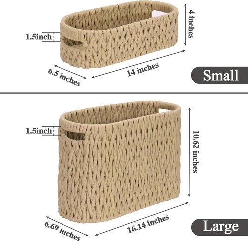 Boho Cotton Rope Woven Toilet Paper Storage Baskets - Set of 2 for 6 Mega Rolls | Brown Bathroom Organizer