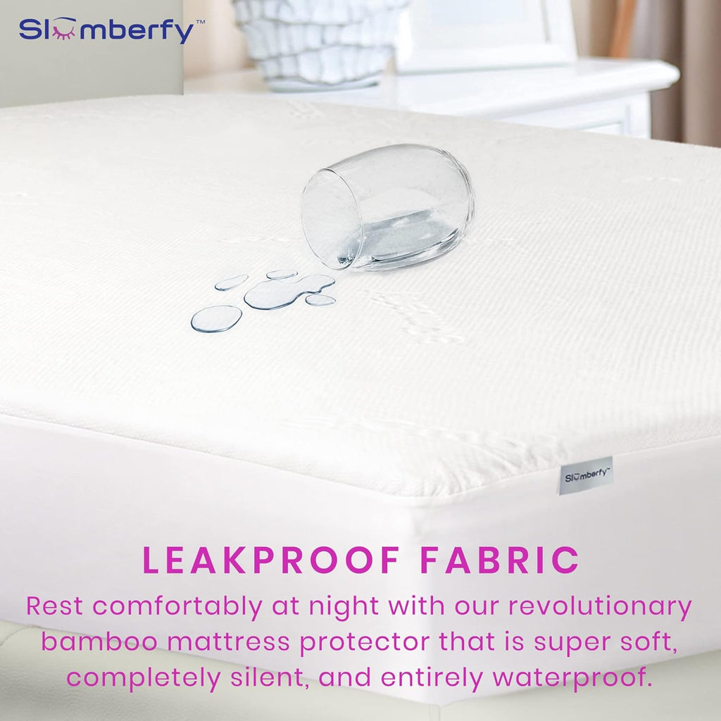 Slumberfy Waterproof Mattress Protector - Hypoallergenic Bamboo Viscose | Natural Breathable Jacquard | Queen Size 60x80”