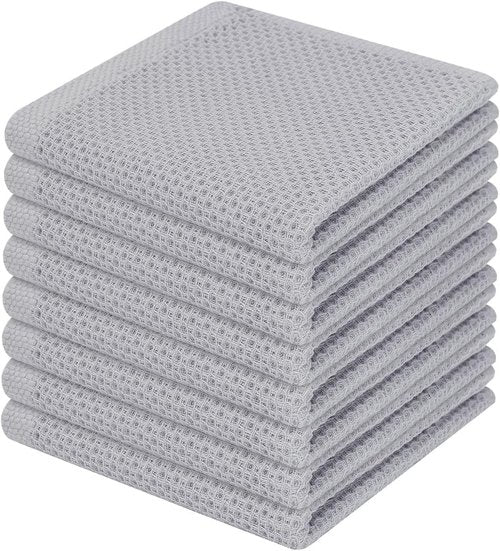 Homaxy Kitchen Dish Cloths - Ultra Soft 100% Cotton Waffle Weave, Quick Drying, 12x12 Inches, 8-Pack, Light Gray