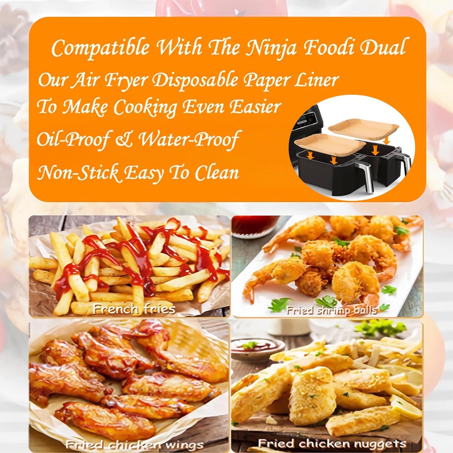 Ninja Air Fryer Liners - 300 PCS Disposable Baking Paper for 8-10QT Dual Basket | Food Grade 8.1 x 5.1 Inch