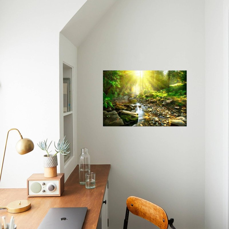 Art.com Wall Art Prints Mountain River With, Forest Landscape. Tranquil Waterfall Scenery in the Middle of Green Forest by Subbotina Anna, Scenic Decor, 24" x 16"