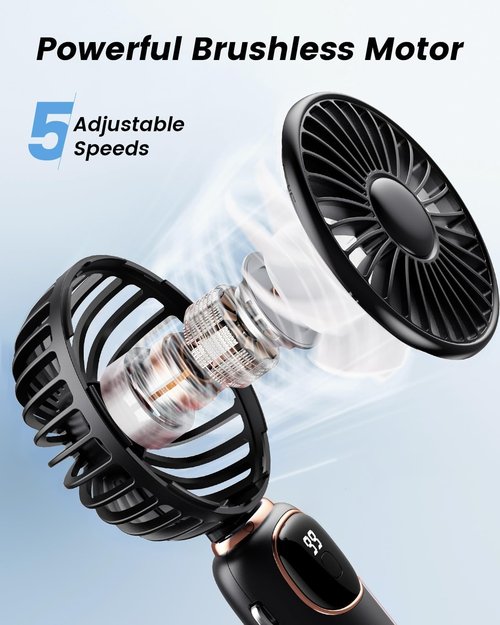 coldSky Portable Handheld Fan - 4000mAh Battery Operated 3-in-1 Travel Fan | 90° Foldable Desk Fan (Black)