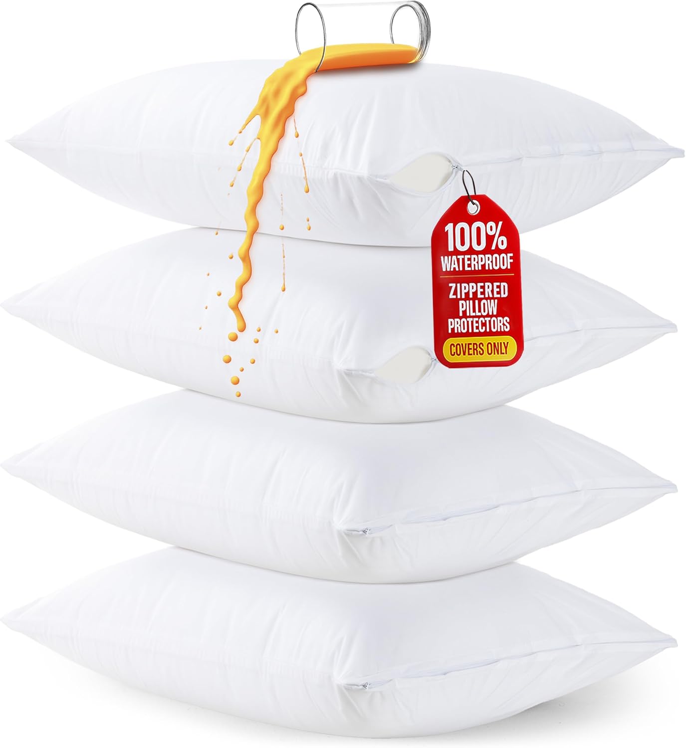 Utopia Bedding Pillow Protectors - Set of 4 Standard Size, Waterproof & Bed Bug Proof Encasements (White)