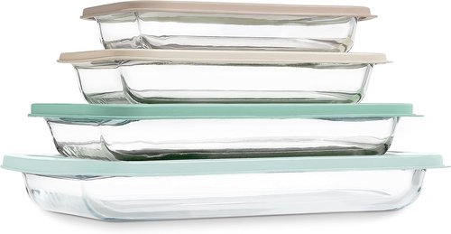 Cook With Color 8-Piece Deep Glass Baking Dish Set - Versatile Casserole & Food Storage Containers | Freezer-to-Oven, Microwave & Dishwasher Safe, Mint