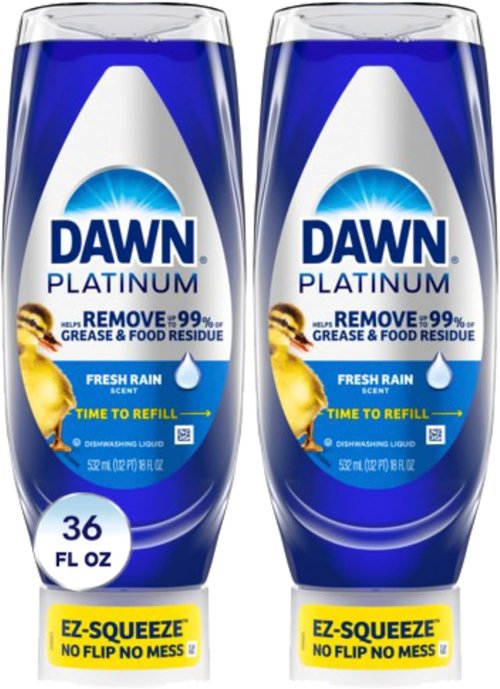 Dawn Platinum Dish Soap - EZ-Squeeze Liquid for Effortless Cleaning | Fresh Rain, 2x18oz Bundle