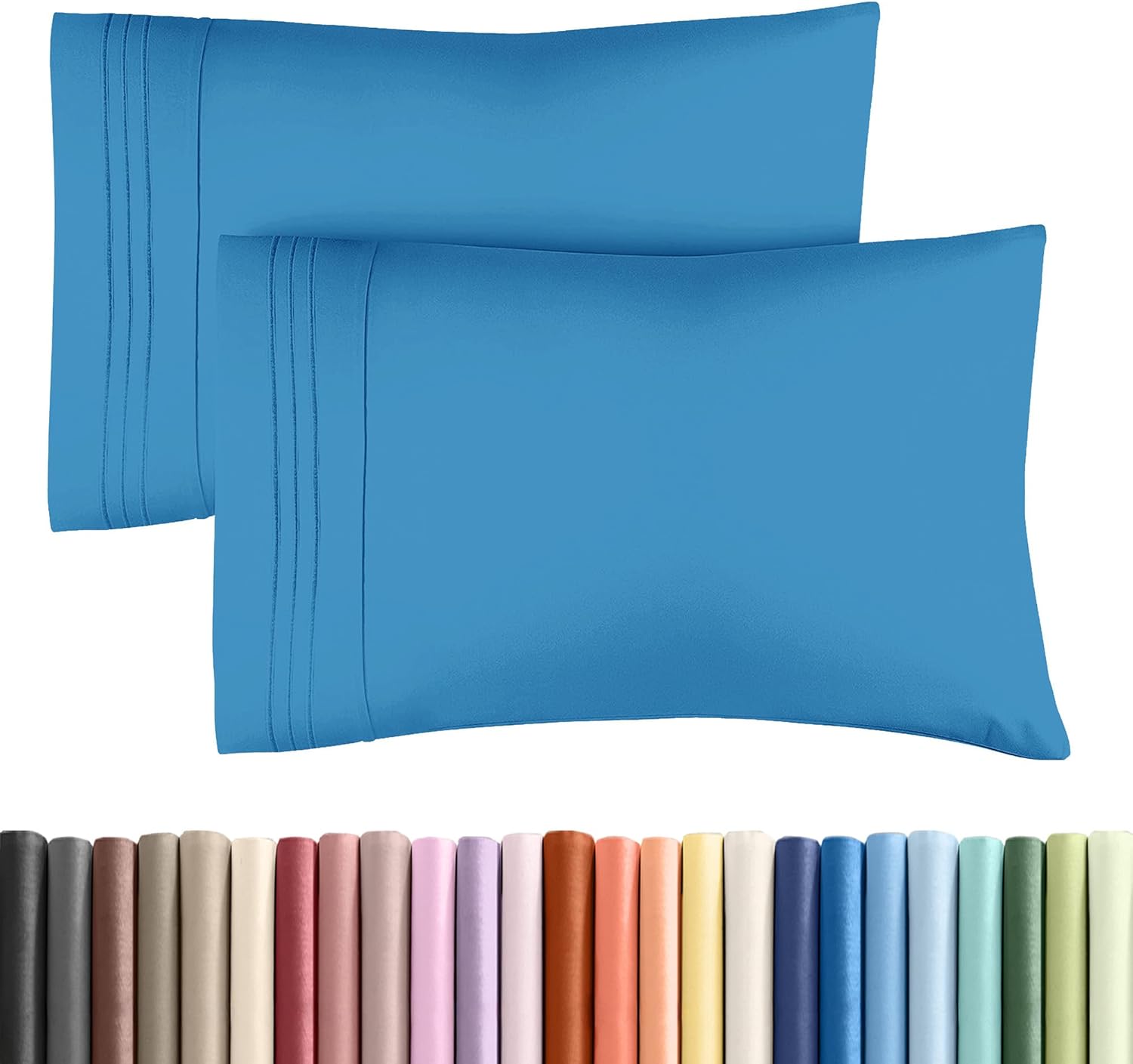 Standard Pillow Cases Set of 2 | Soft Hotel Quality, Wrinkle-Free, Stain-Resistant - Denim Blue