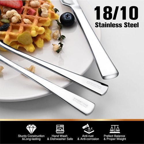 KINGSTONE 40-Piece Silverware Set for 8 | Forged 18/10 Stainless Steel Flatware, Dishwasher Safe
